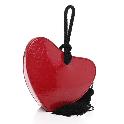 Saint Laurent Patent Crocodile Embossed Sac Coeur Heart Shaped Clutch Red 2 of 4