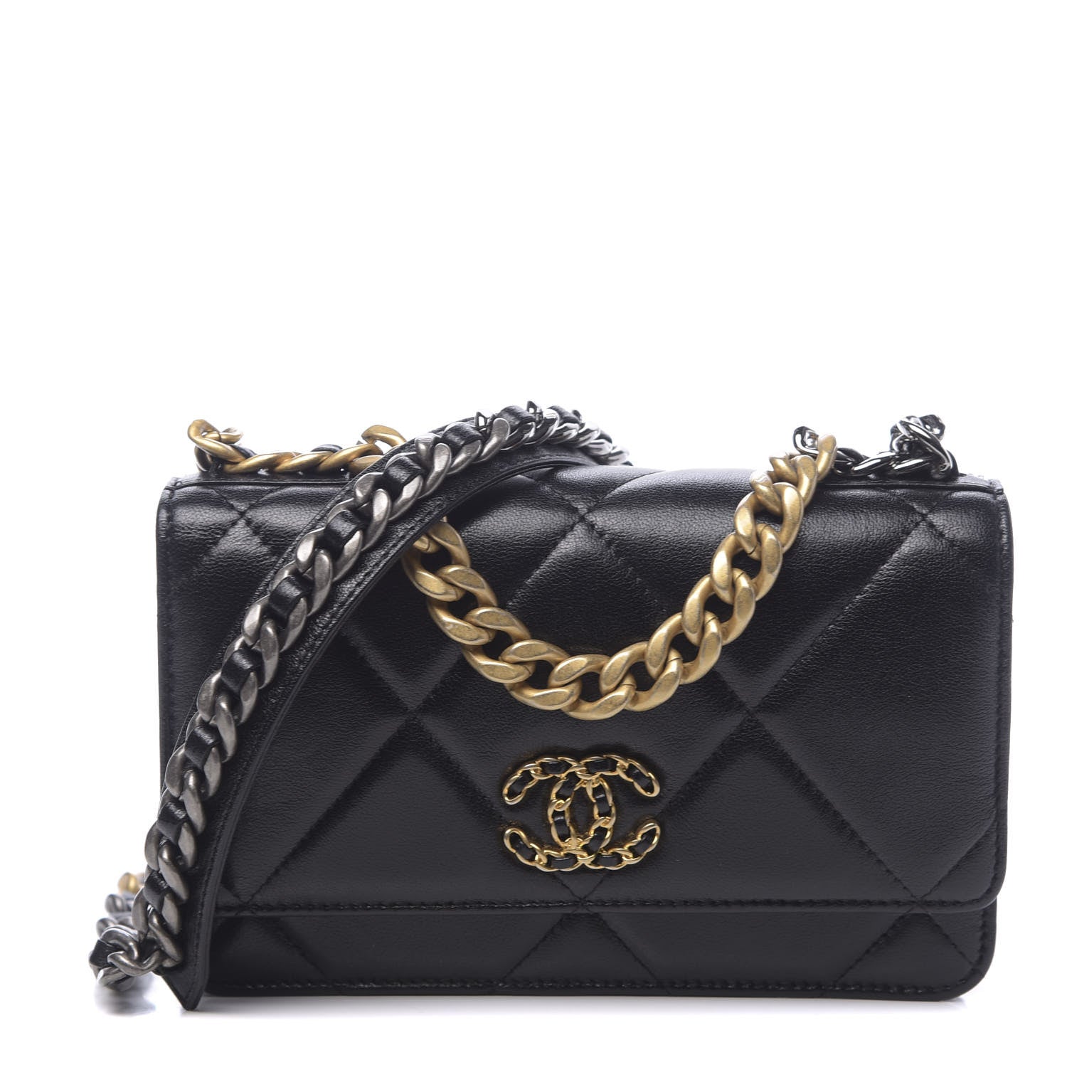 Chanel Lambskin Quilted 19 Wallet On Chain WOC Black 1 of 13