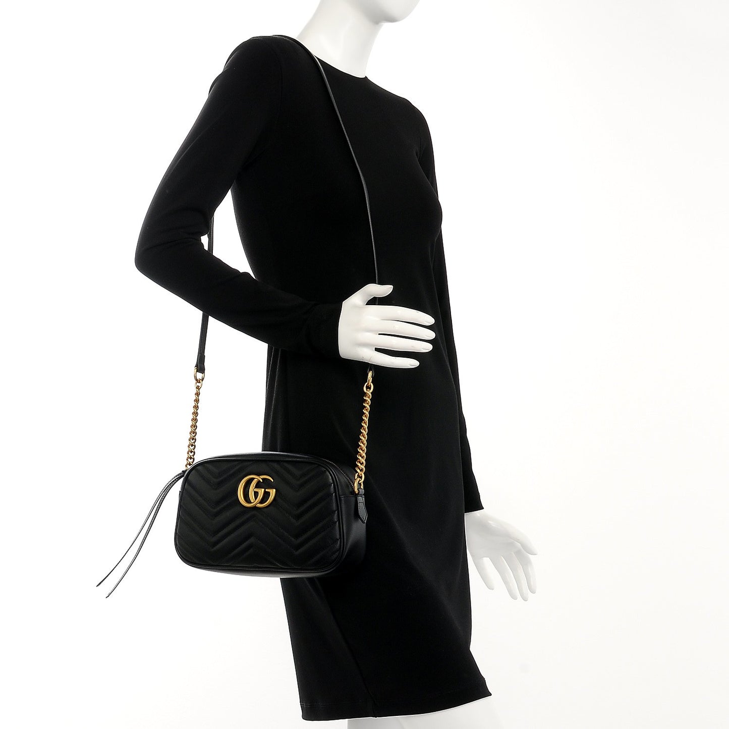 Calfskin Matelasse Small GG Marmont Chain Shoulder Bag Black
