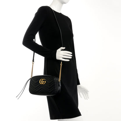 Gucci Calfskin Matelasse Small GG Marmont Chain Shoulder Bag Black 2 of 7