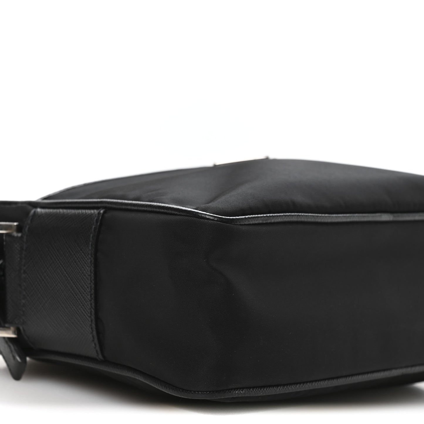 Re-Nylon Vela Saffiano Pocket Double Zip Shoulder Bag Black