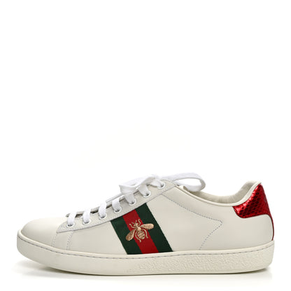 Gucci Calfskin Web Bee Embroidered Womens Ace Sneakers 37.5 White Green 1 of 11