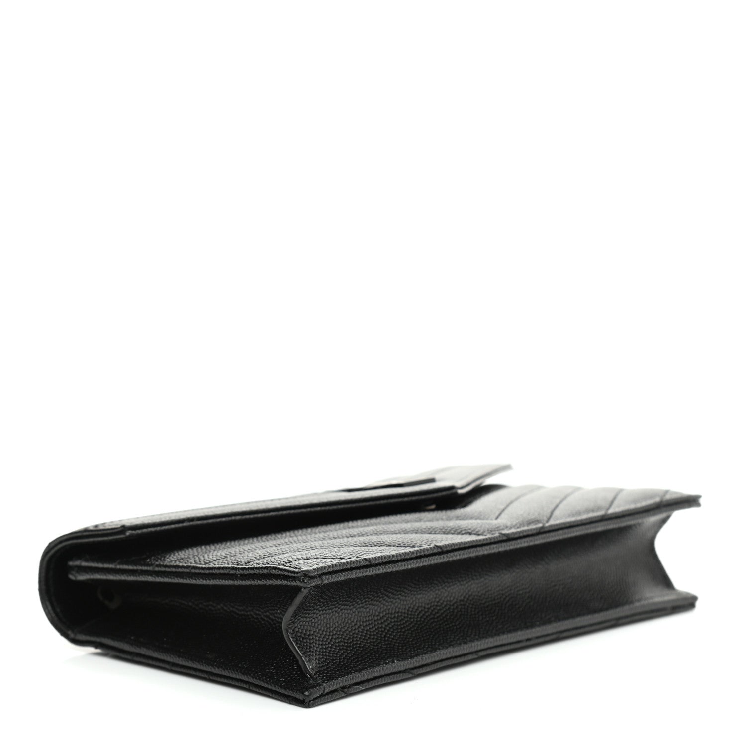 Saint Laurent Grain De Poudre Matelasse Chevron Monogram Monochrome Envelope Chain Wallet Black 3 of 7