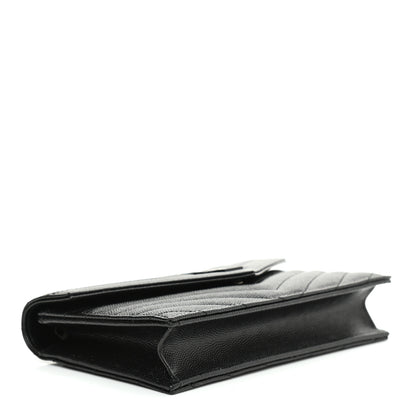 Saint Laurent Grain De Poudre Matelasse Chevron Monogram Monochrome Envelope Chain Wallet Black 3 of 7
