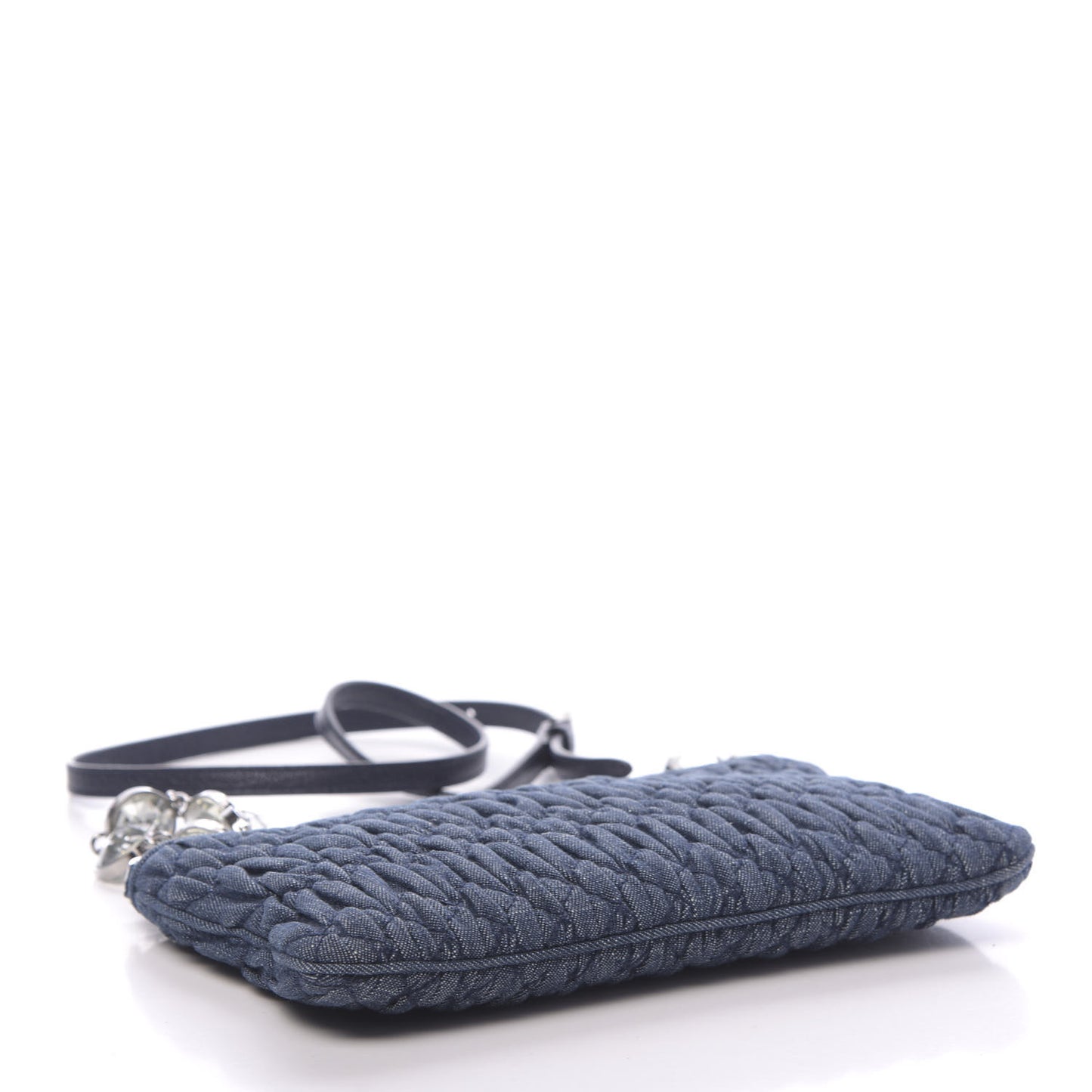 Denim Matelasse Crystal Chain Crossbody Bag Blue
