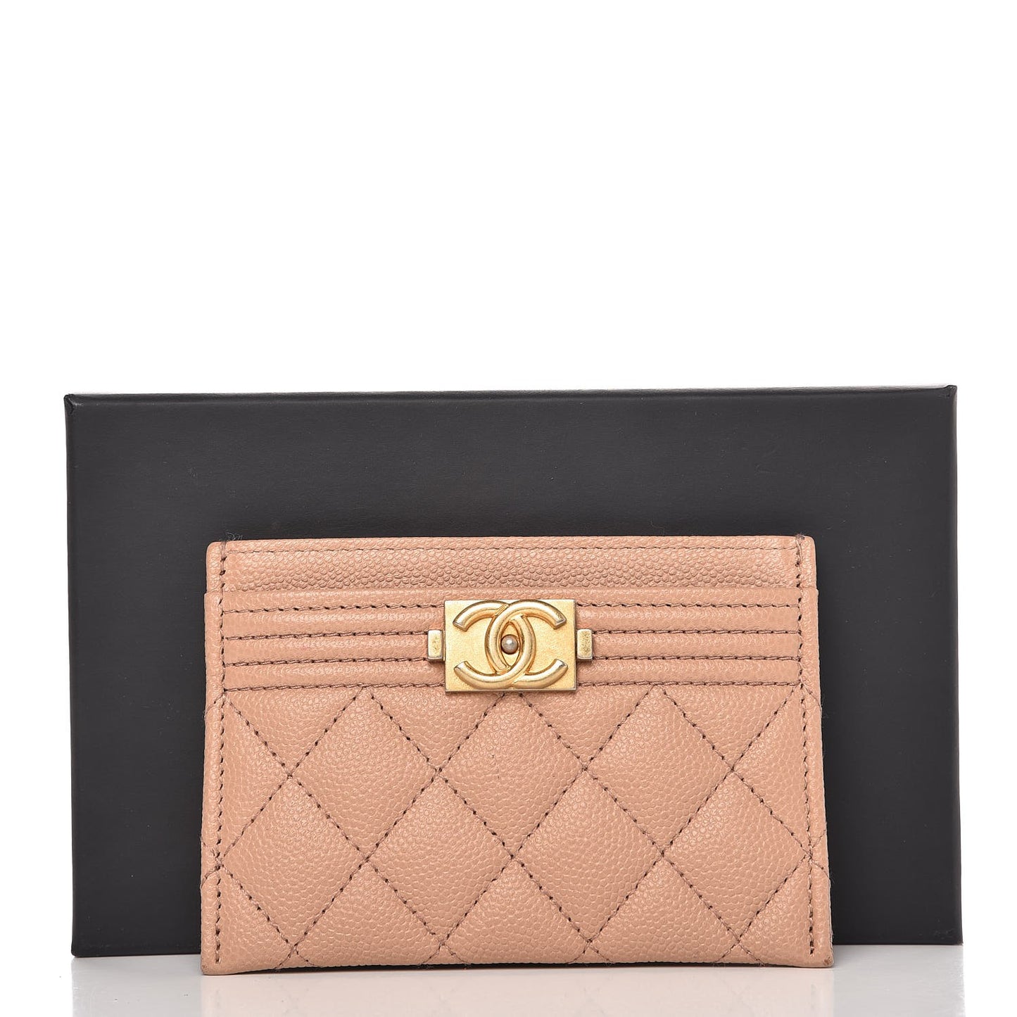 Caviar Quilted Boy Card Holder Beige