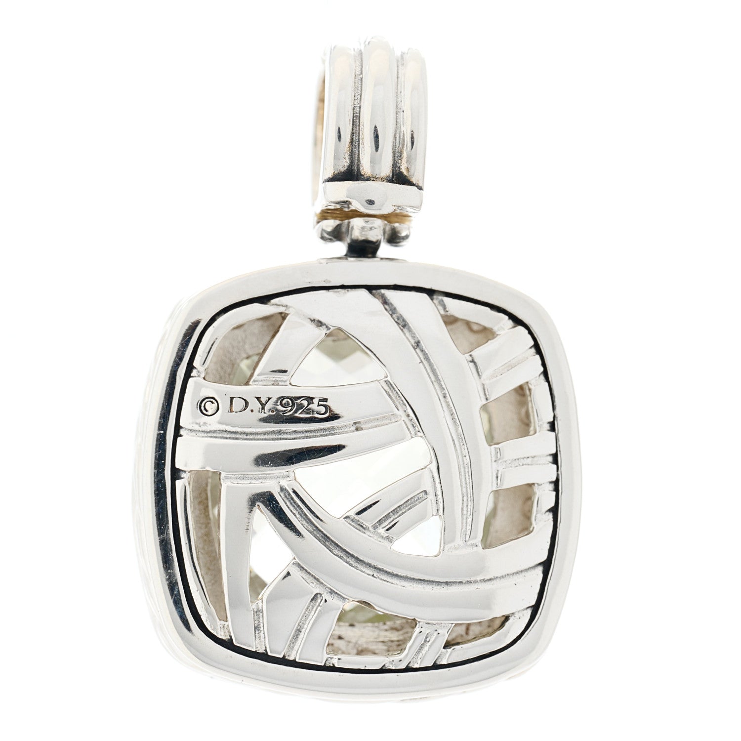 David Yurman Sterling Silver Diamond Prasiolite 14mm Albion Enhancer Pendant 3 of 4