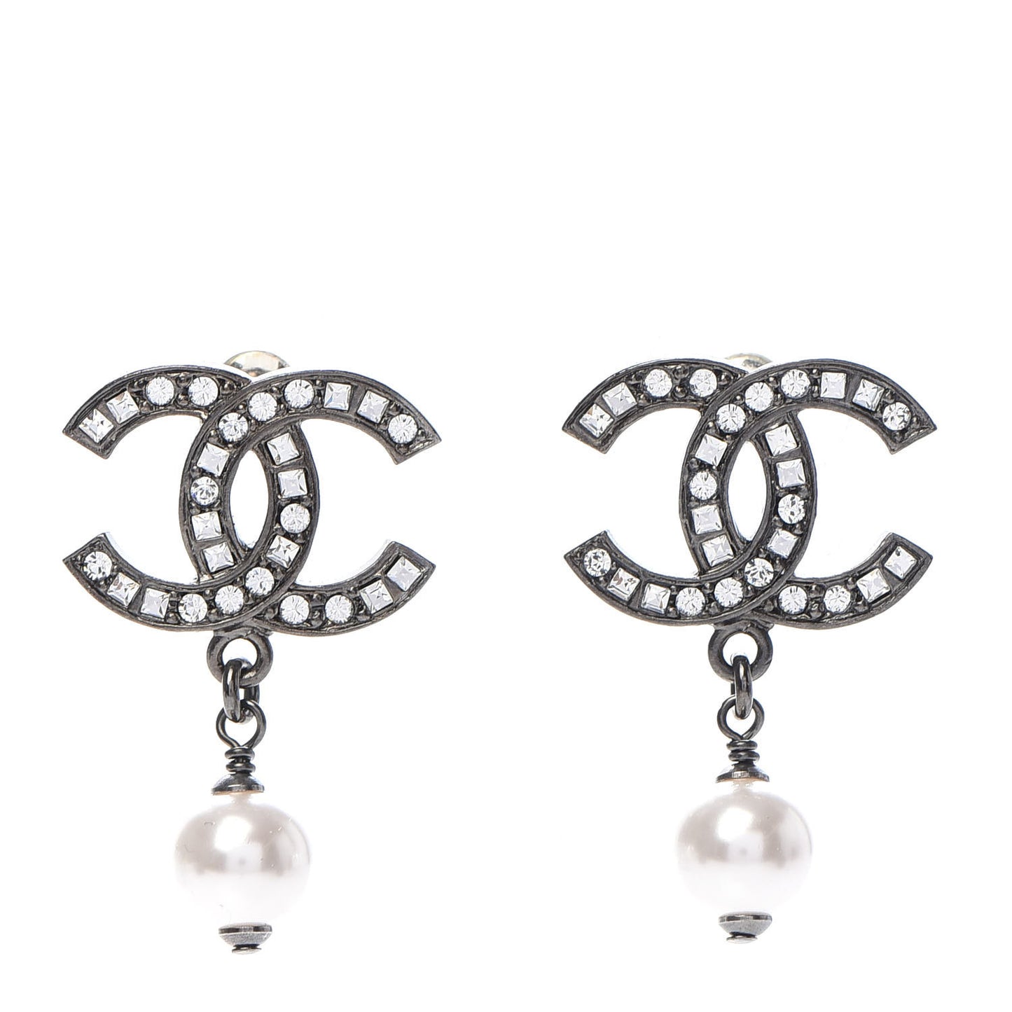 Ruthenium Crystal Pearl CC Drop Earrings