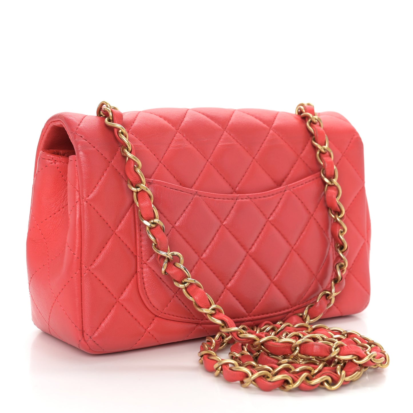 Lambskin Quilted Mini Rectangular Flap Red