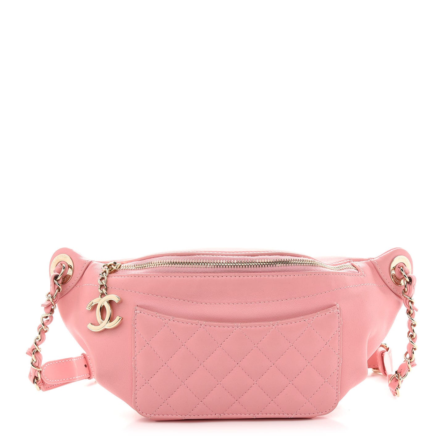 Lambskin Quilted Bi Waist Bag Fanny Pack Pink