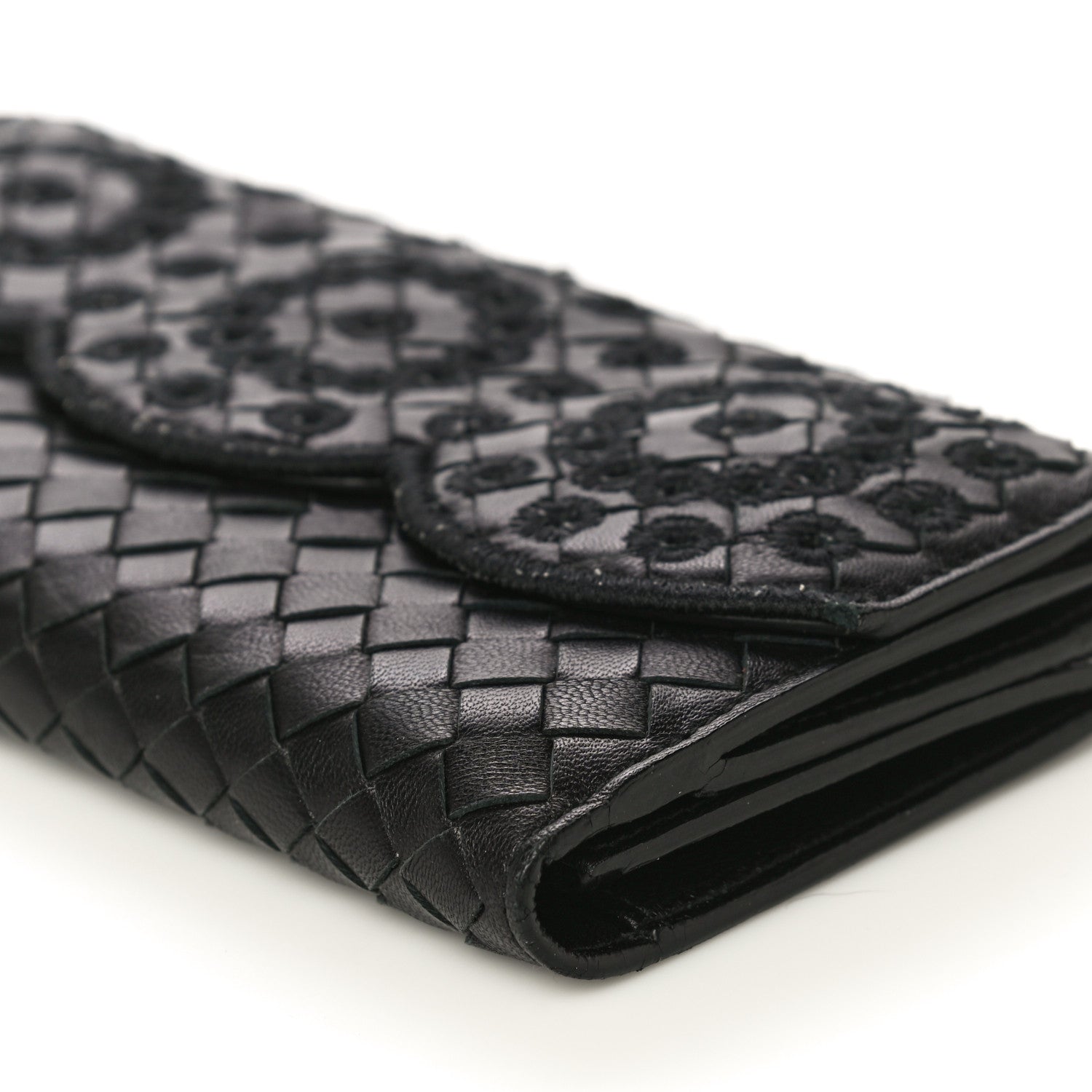 Bottega Veneta Nappa Intrecciato Embroidered Lace Continental Flap Wallet Black 14 of 20