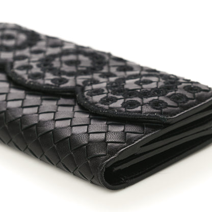 Bottega Veneta Nappa Intrecciato Embroidered Lace Continental Flap Wallet Black 14 of 20