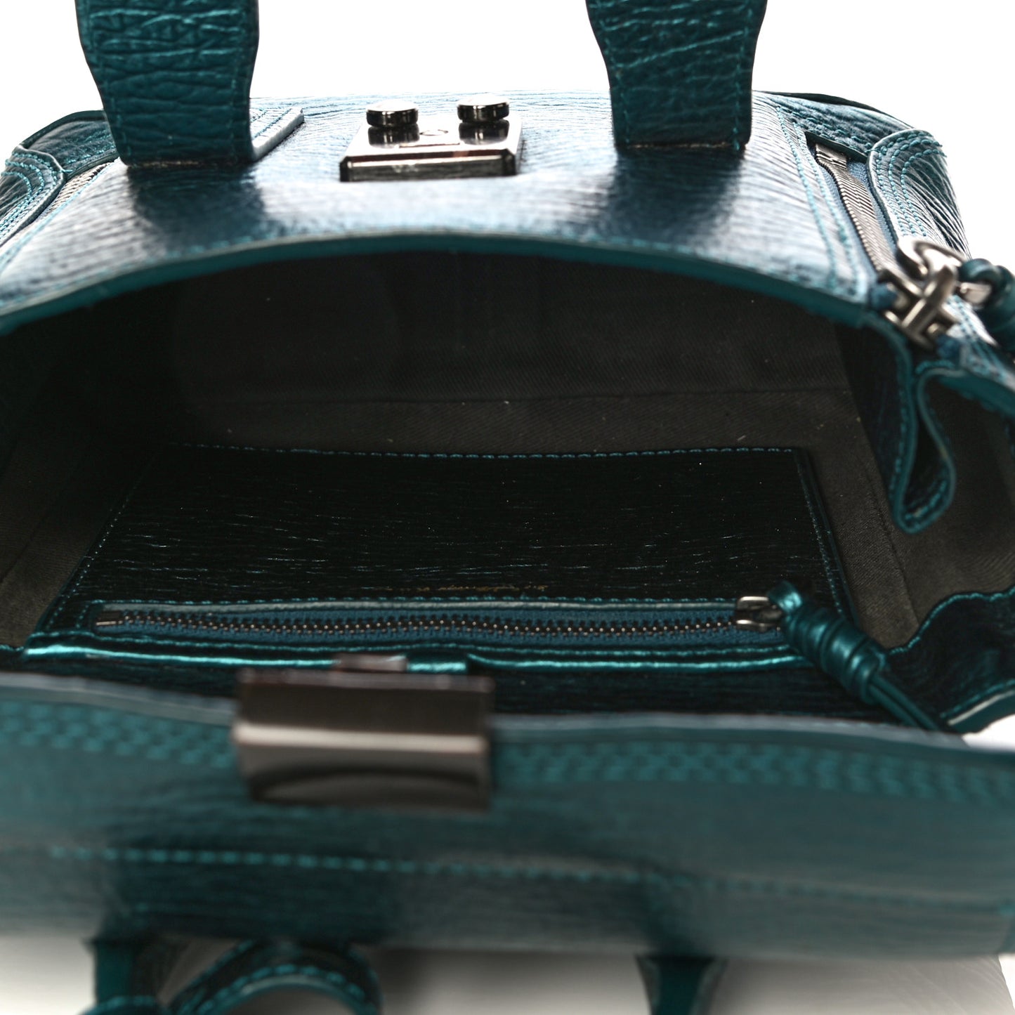 Metallic Textured Calfskin Mini Pashli Satchel Turquoise