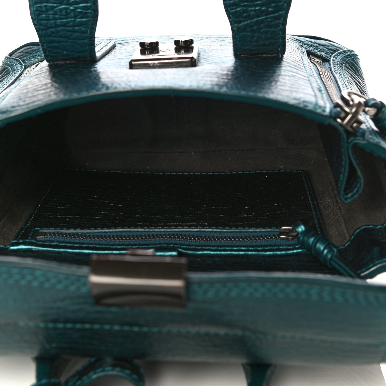 3.1 Phillip Lim Metallic Textured Calfskin Mini Pashli Satchel Turquoise 5 of 13
