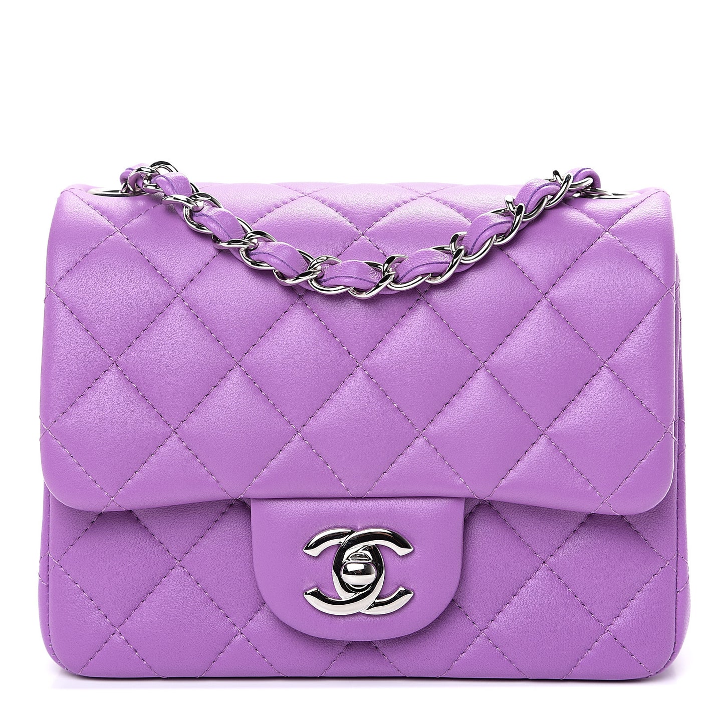 Lambskin Quilted Mini Square Flap Purple