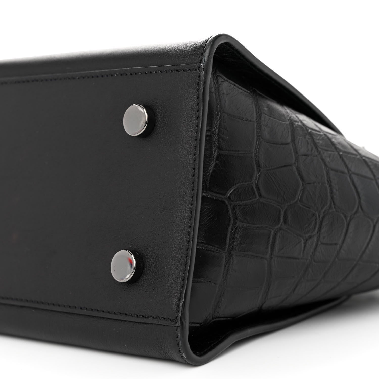 Saint Laurent Smooth Calfskin Crocodile Embossed Baby Monogram Downtown Cabas Black 10 of 12