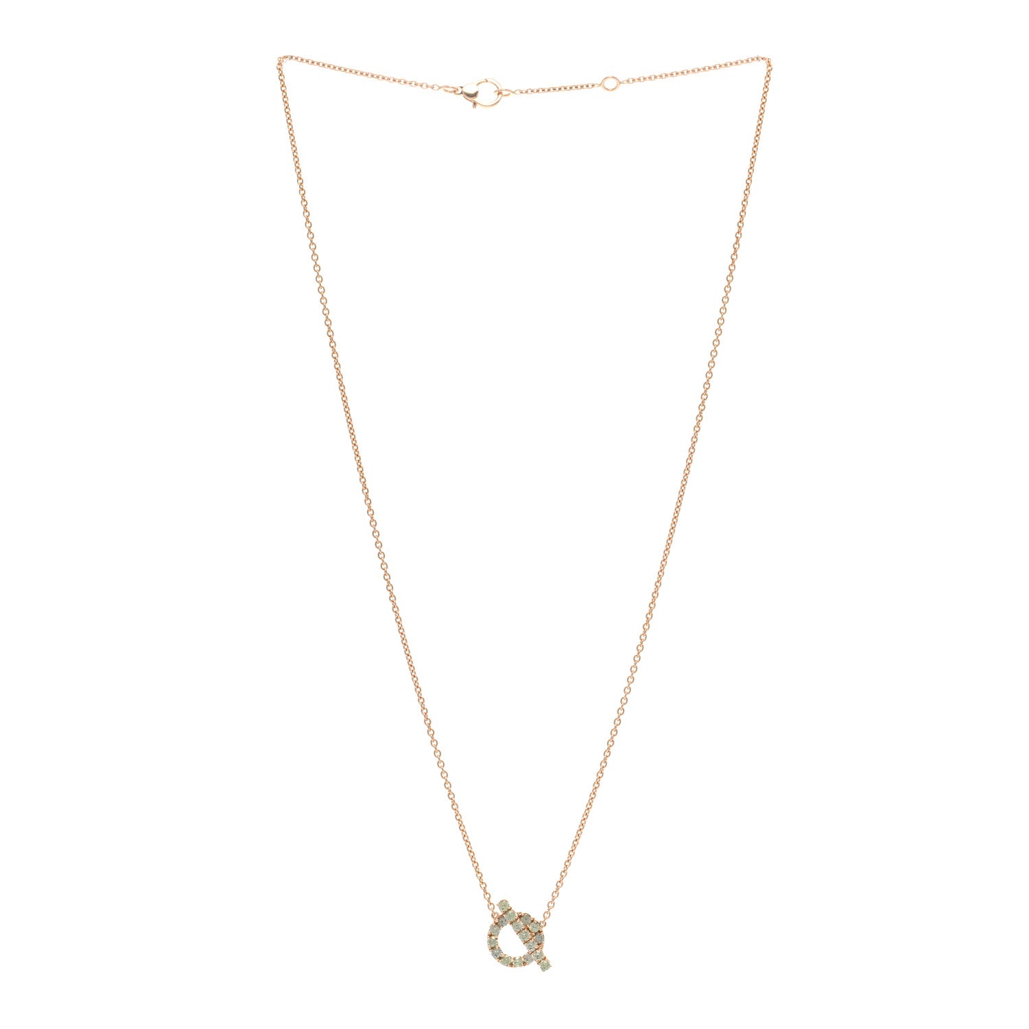 Hermes 18K Rose Gold Green Sapphire Finesse Pendant Necklace 3 of 6
