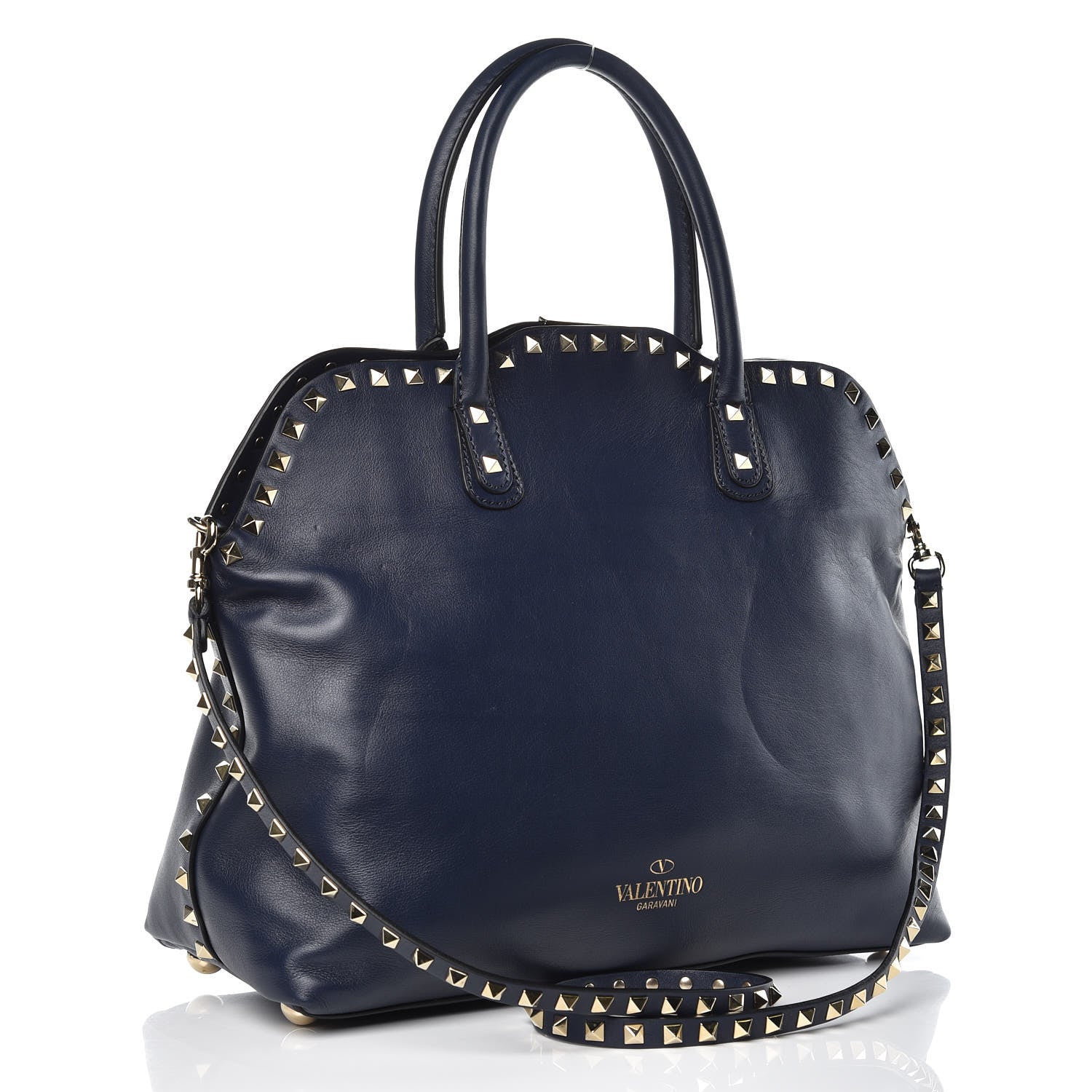 Valentino Garavani Vitello Rockstud Dome Satchel Marine 3 of 13