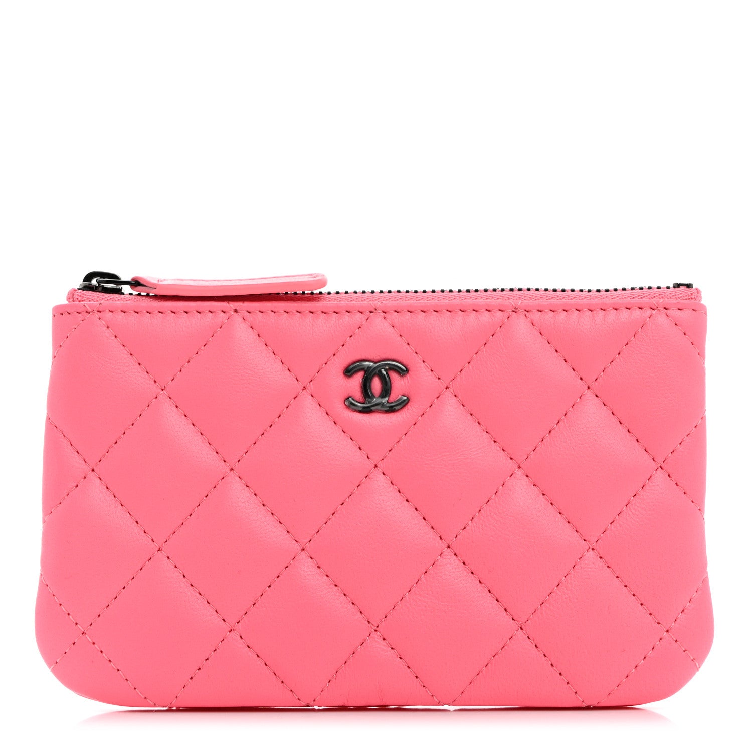 Chanel Lambskin Quilted Small Cosmetic Case Coral Pink 1 of 8