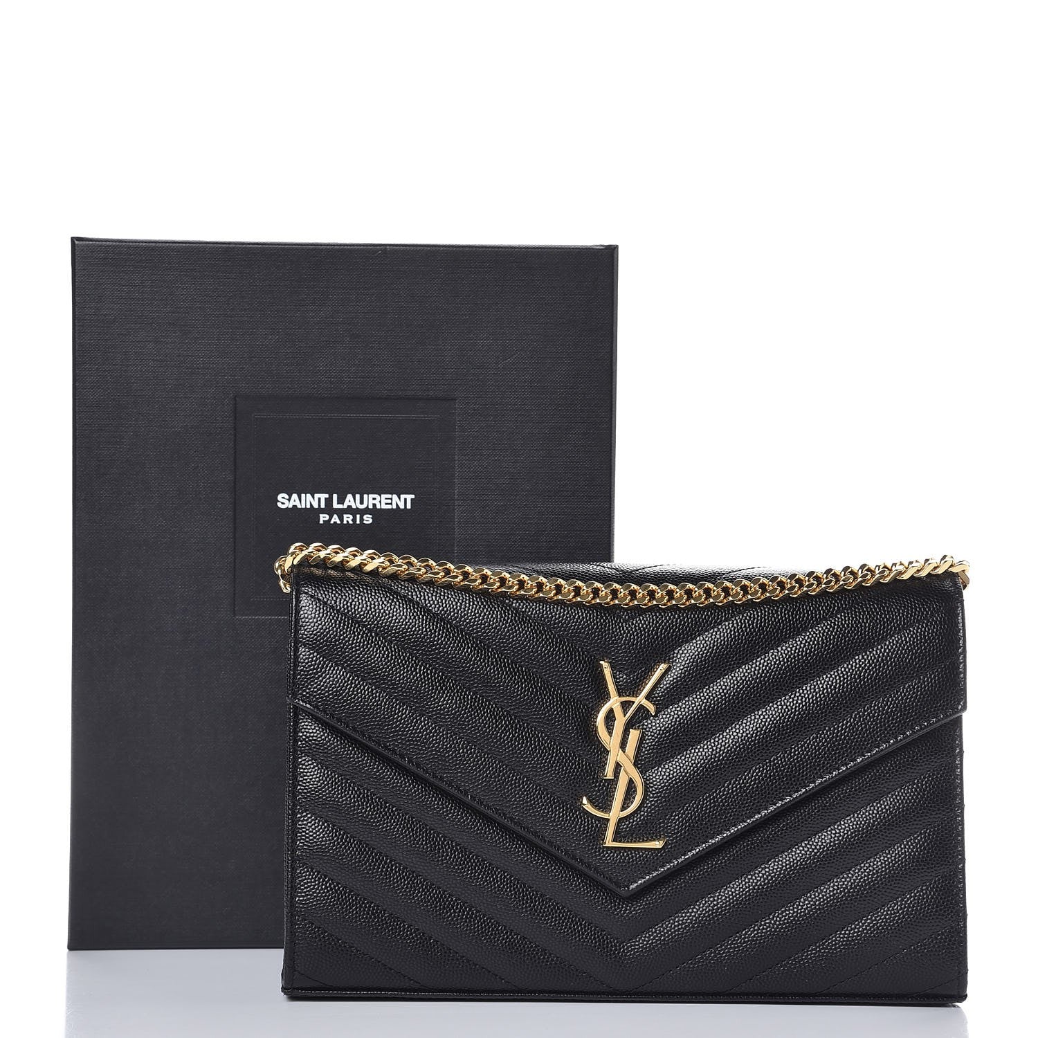 Saint Laurent Grain De Poudre Matelasse Chevron Monogram Chain Wallet Black 8 of 8