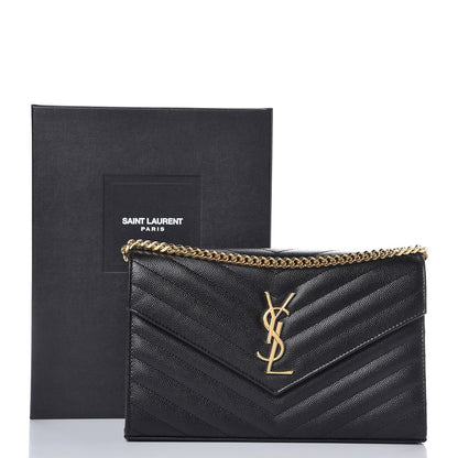 Saint Laurent Grain De Poudre Matelasse Chevron Monogram Chain Wallet Black 8 of 8