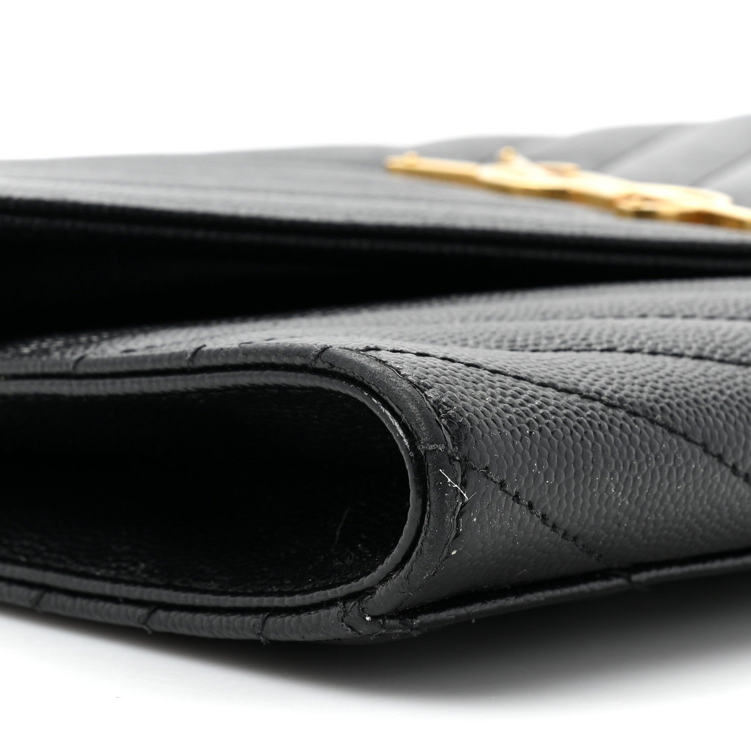 Saint Laurent Grain De Poudre Matelasse Chevron Monogram Envelope Clutch Black 9 of 15