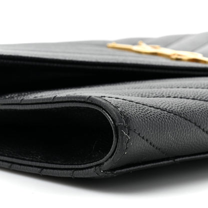 Saint Laurent Grain De Poudre Matelasse Chevron Monogram Envelope Clutch Black 9 of 15