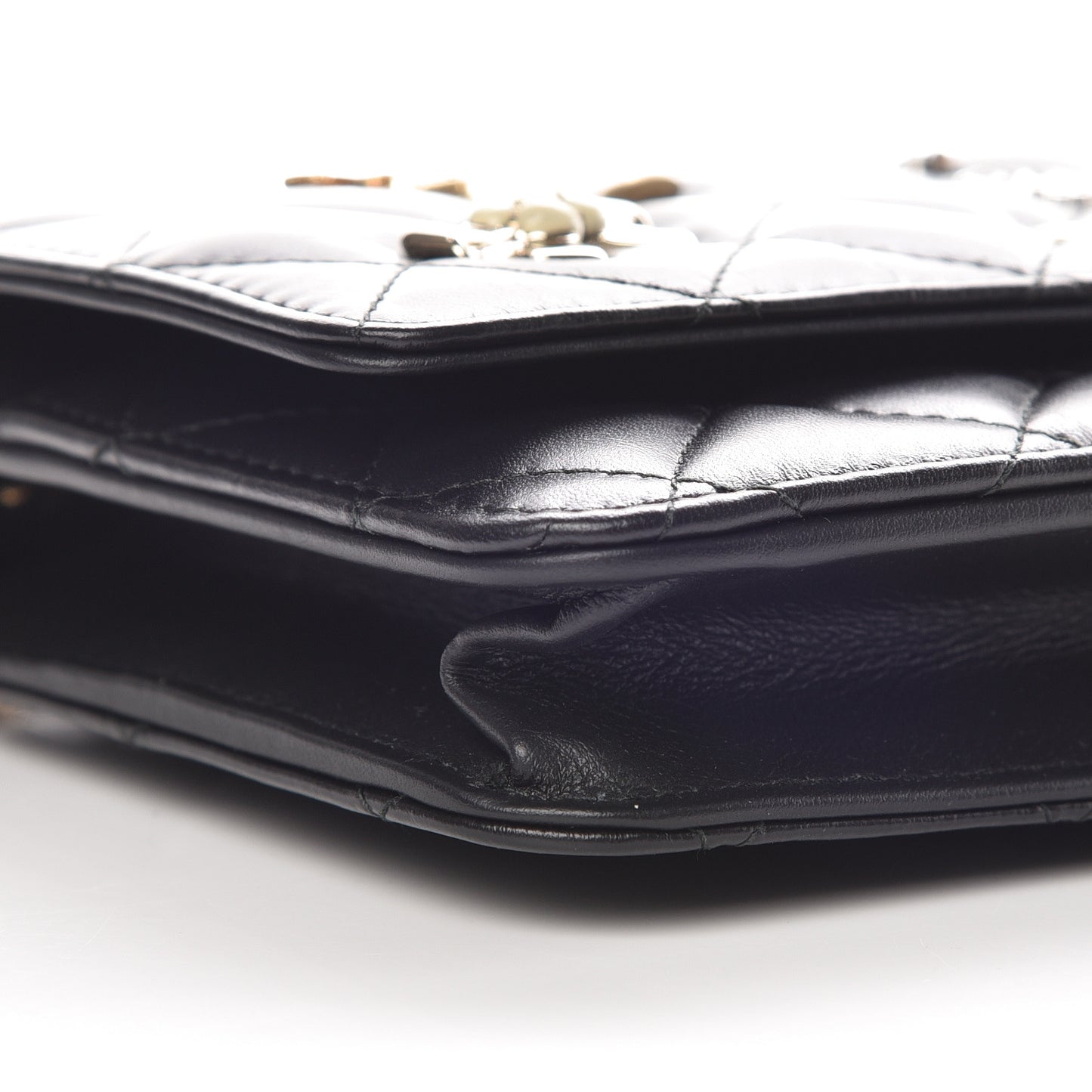 Aged Calfskin Quilted Lucky Charms 2.55 Reissue Wallet On Chain WOC Black