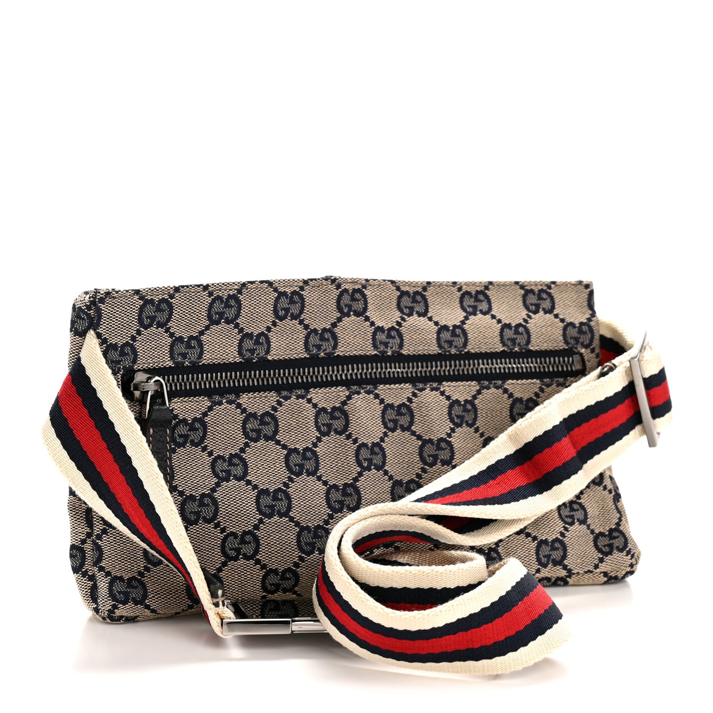 GG Monogram Web Double Pocket Belt Bag Navy