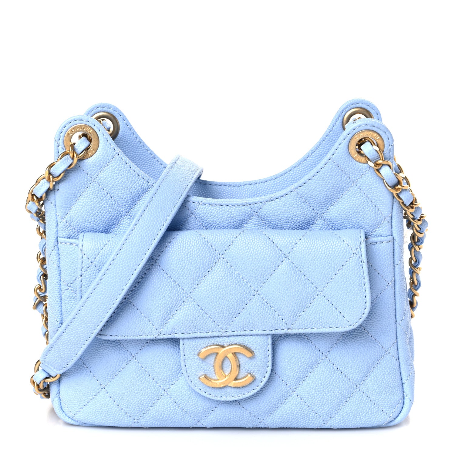 Chanel Caviar Quilted Small Wavy CC Hobo Light Blue 1 of 8