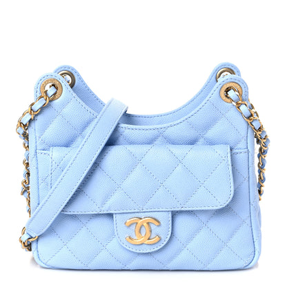 Chanel Caviar Quilted Small Wavy CC Hobo Light Blue 1 of 8