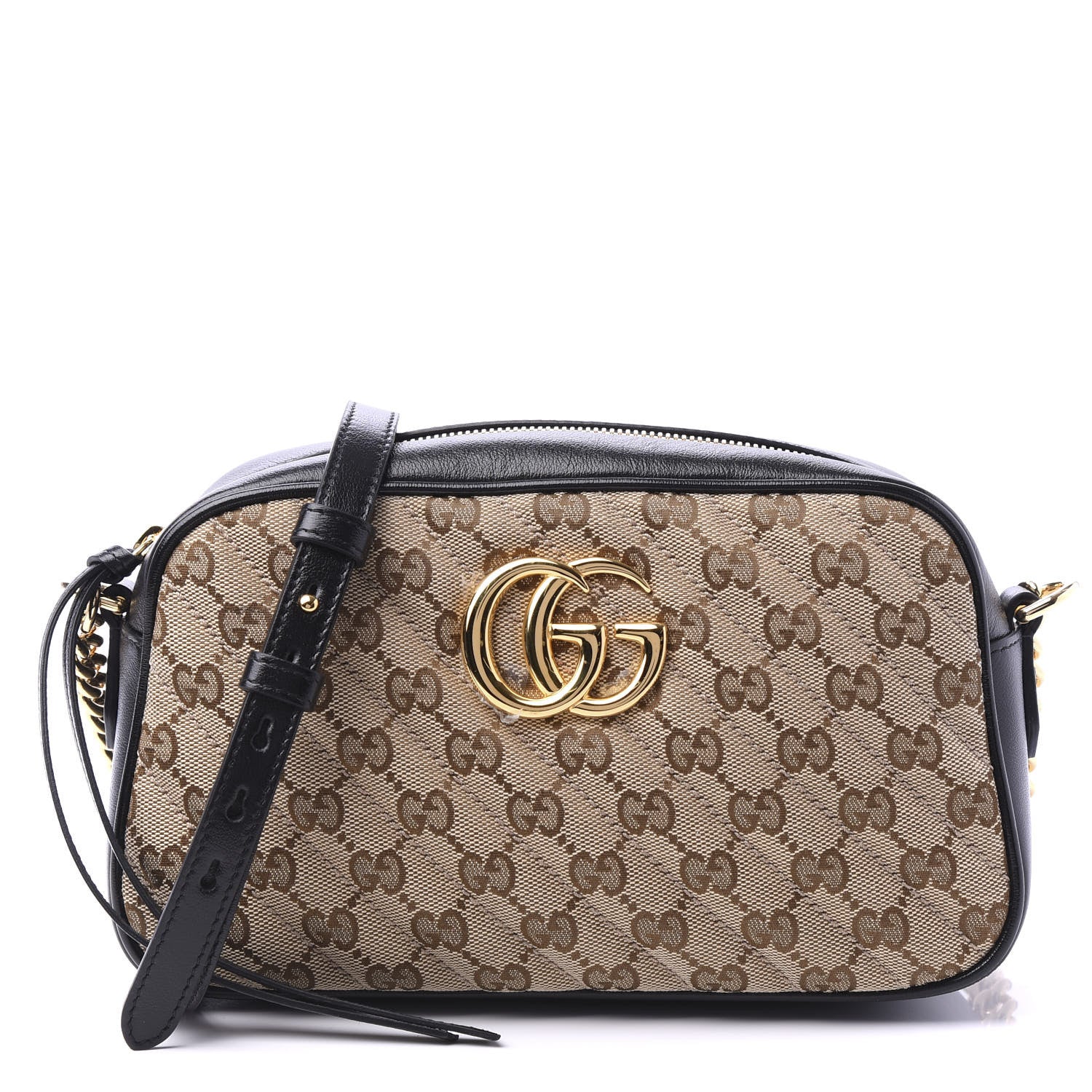 Gucci Monogram Matelasse Diagonal Small GG Marmont Chain Shoulder Bag Beige Black 1 of 11