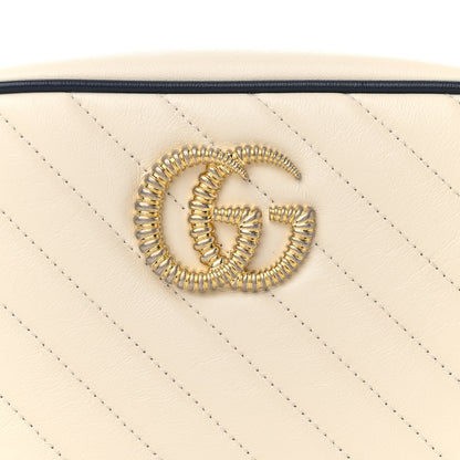 Gucci Vintage Effect Calfskin Matelasse Diagonal Small Torchon GG Marmont Chain Shoulder Bag Mystic White Blue Agata 8 of 11