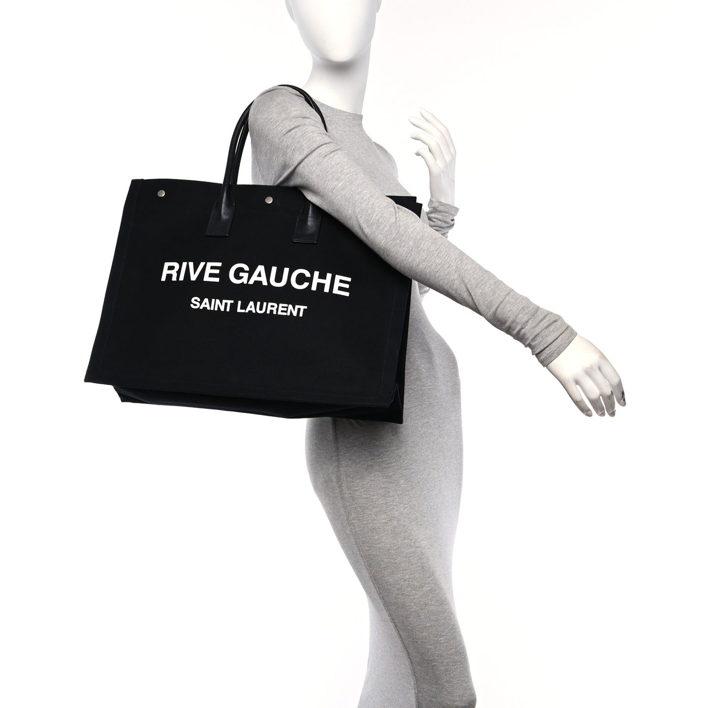 Linen Calfskin Rive Gauche Tote Black