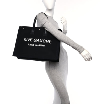 Saint Laurent Linen Calfskin Rive Gauche Tote Black 2 of 10