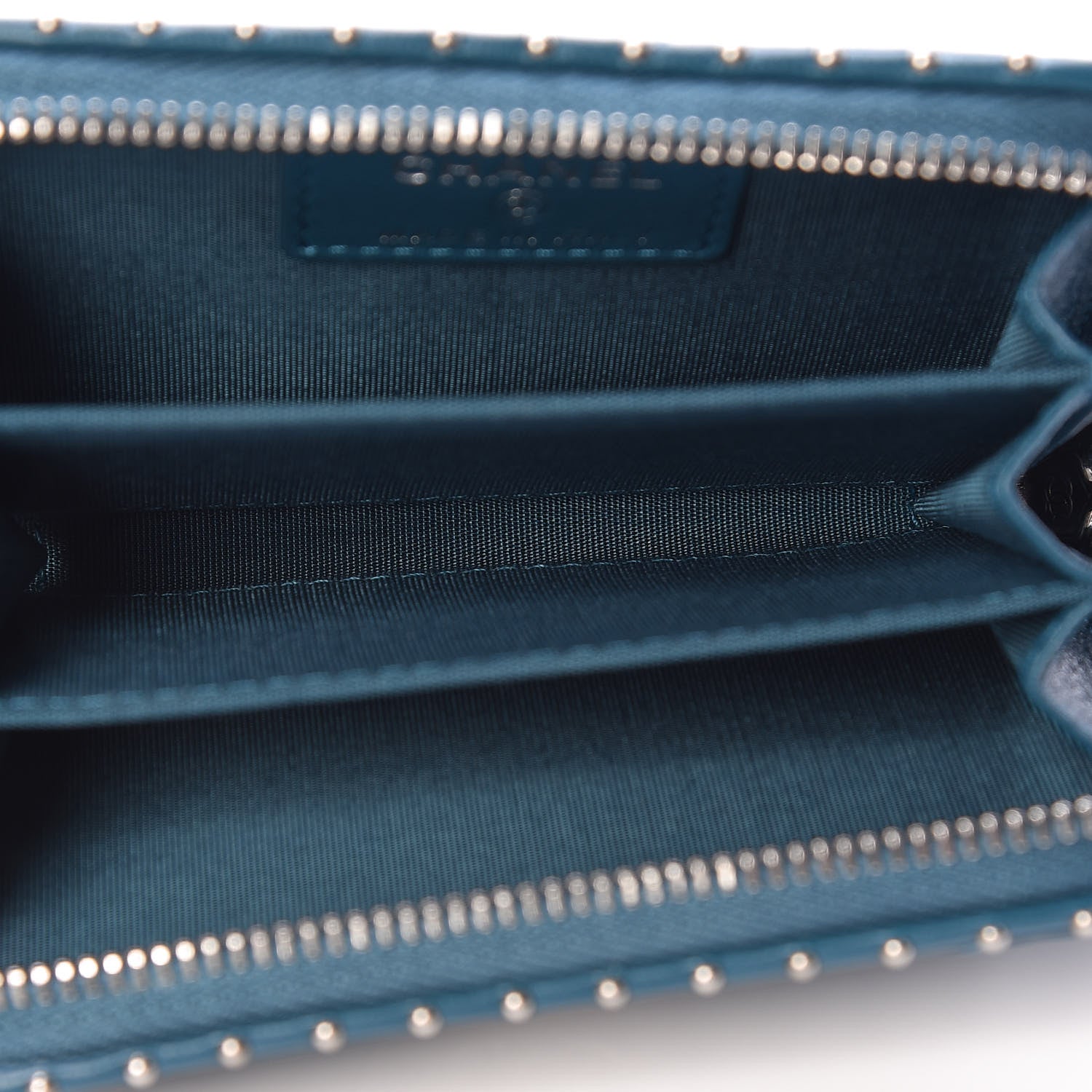 Chanel Lambskin Chevron Studded Zip Around Coin Purse Wallet Blue 5 of 8
