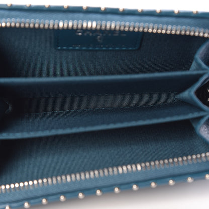 Chanel Lambskin Chevron Studded Zip Around Coin Purse Wallet Blue 5 of 8