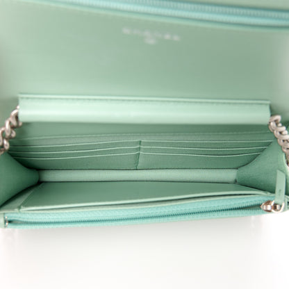 Chanel Caviar Quilted Boy Wallet On Chain WOC Light Green 5 of 12