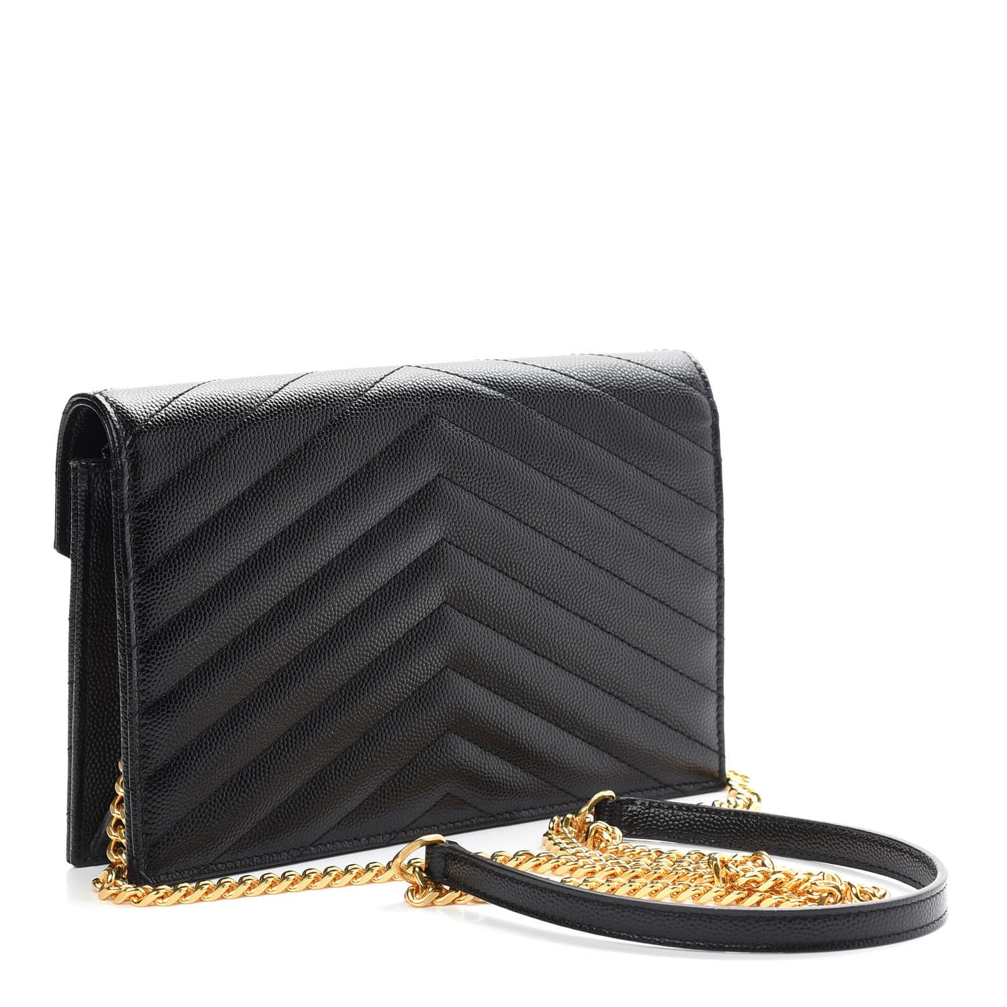 Grain De Poudre Matelasse Chevron Monogram Envelope Chain Wallet Black