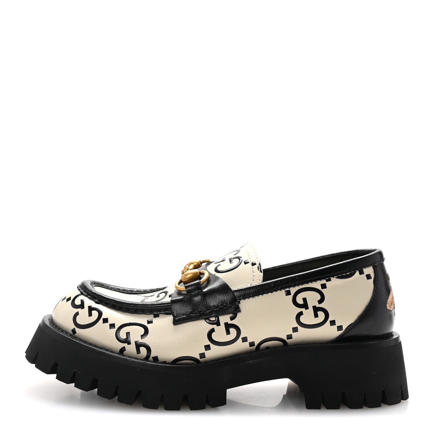 Gucci Azalea Calfskin GG Monogram Bi-Color Debossed Womens Harald Horsebit 25mm Platform Loafers 36 Mystic White Black 1 of 10