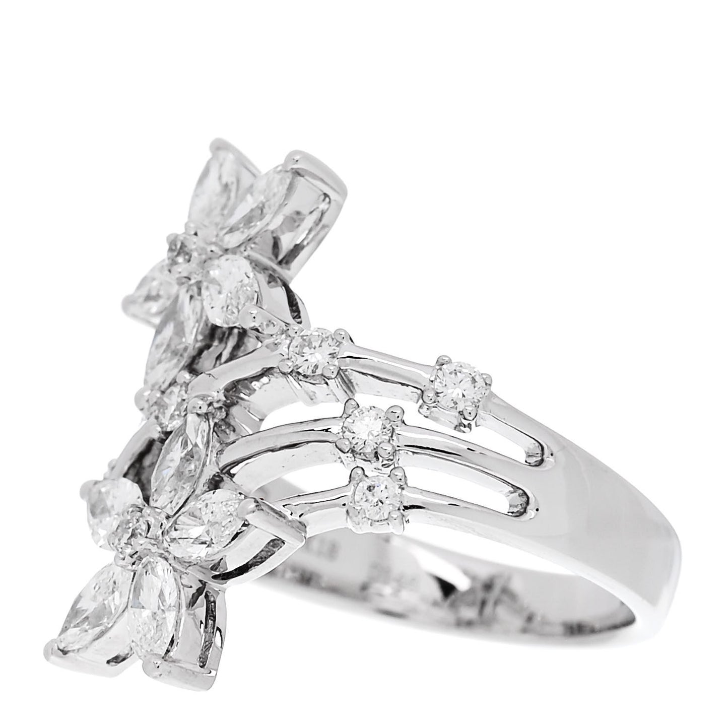 18K White Gold Diamond 1.46ctw Flower Ring 53 6.5