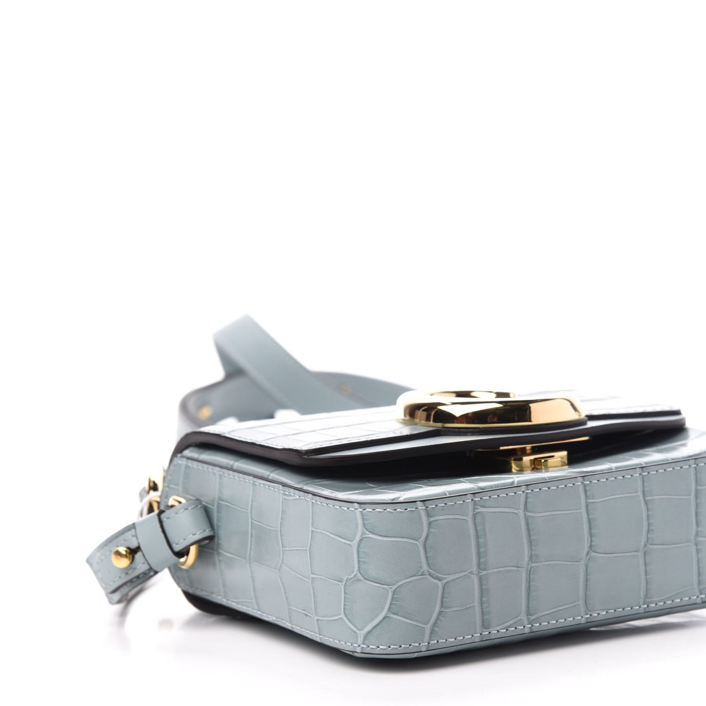 Calfskin Crocodile Embossed Mini C Double Carry Faded Blue
