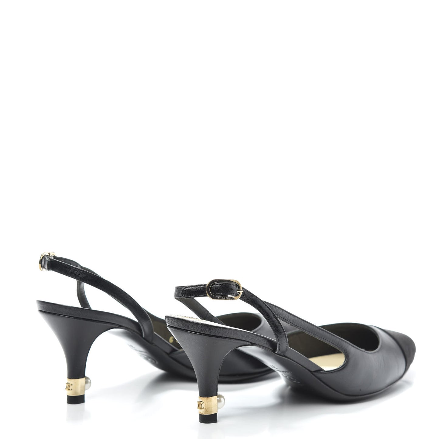 Lambskin Satin Cap Toe CC Slingback Heels 37 Black