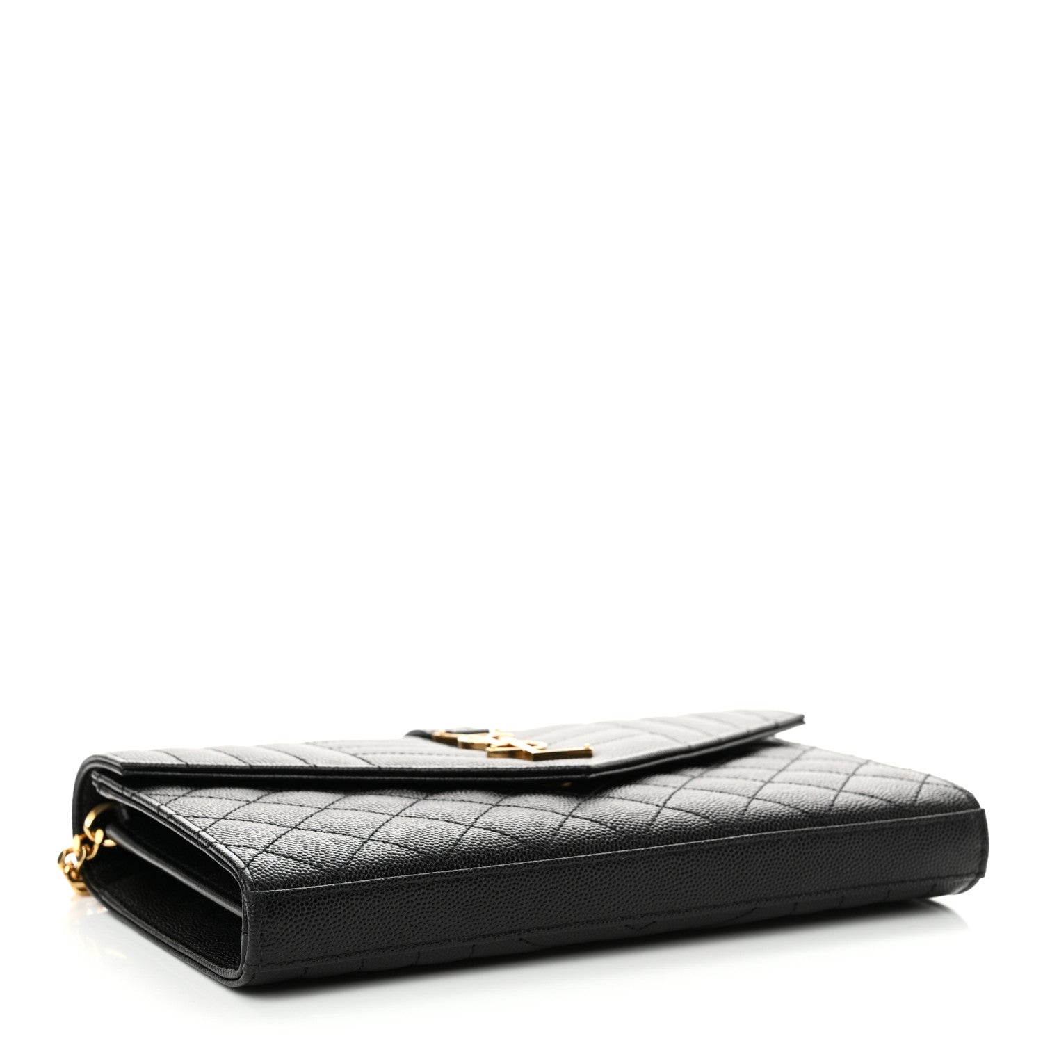 Saint Laurent Grain De Poudre Mixed Matelasse Triquilt Monogram Chain Wallet Black 4 of 12