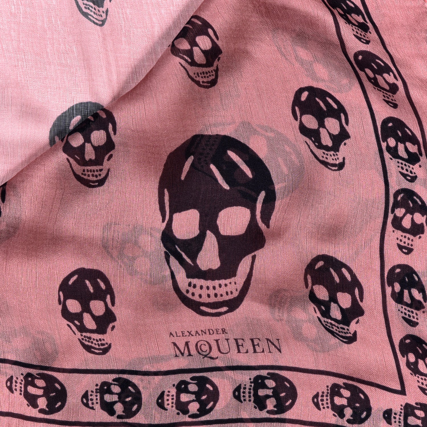 Alexander McQueen Silk Chiffon Skull Scarf Pink Black 3 of 4