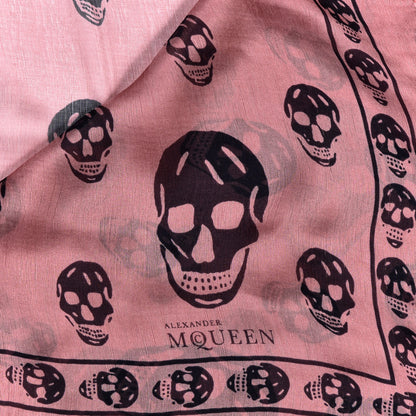 Alexander McQueen Silk Chiffon Skull Scarf Pink Black 3 of 4