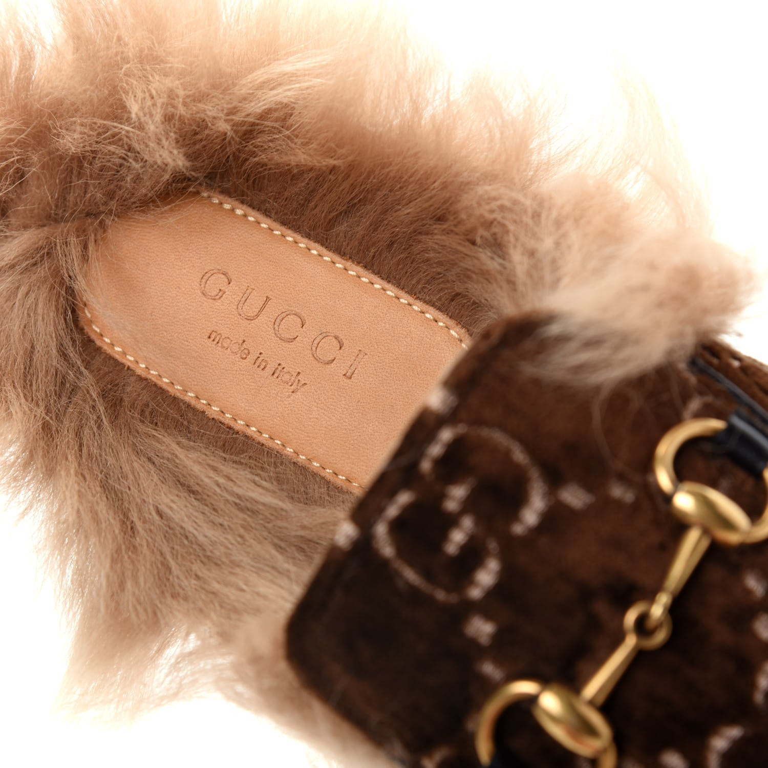 Gucci Velvet GG Monogram Fur Womens Princetown Slippers 37 Brown Black Natural 8 of 10