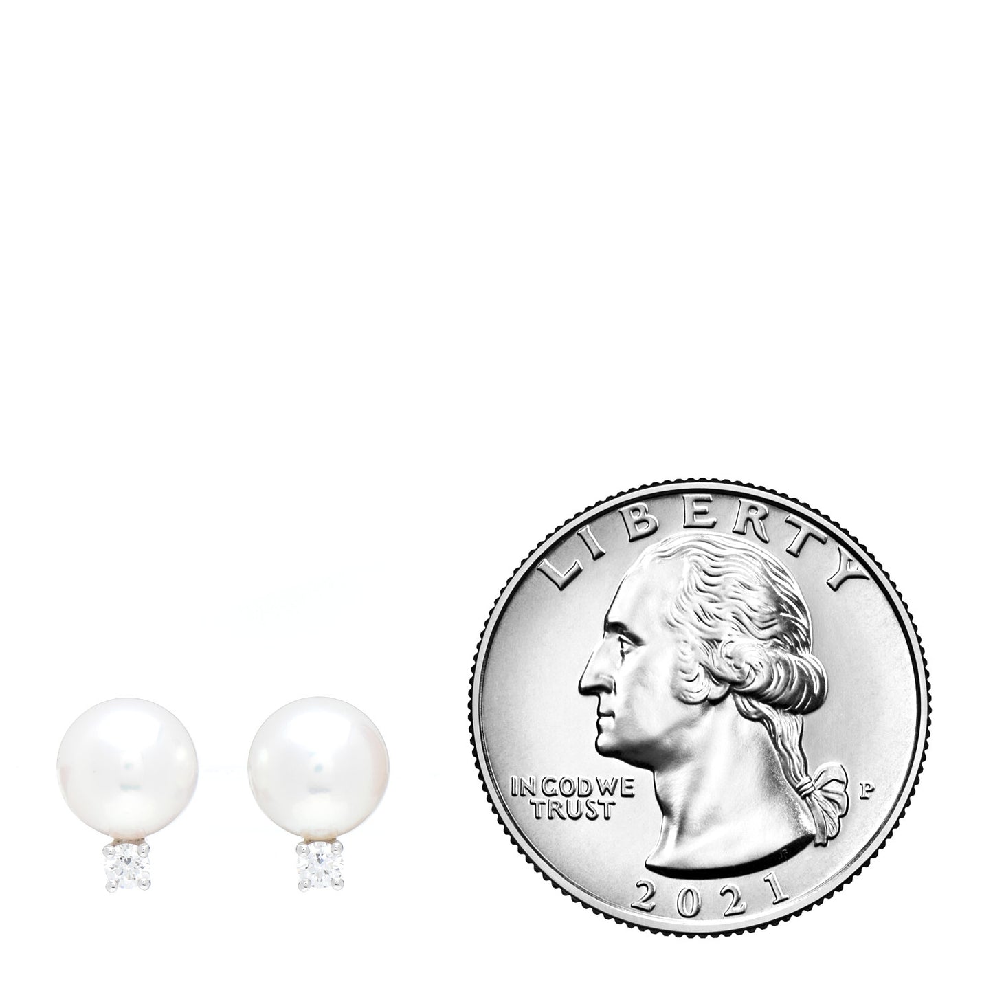 18K White Gold Diamond Akoya Pearl 7-7.5mm Stud Earrings