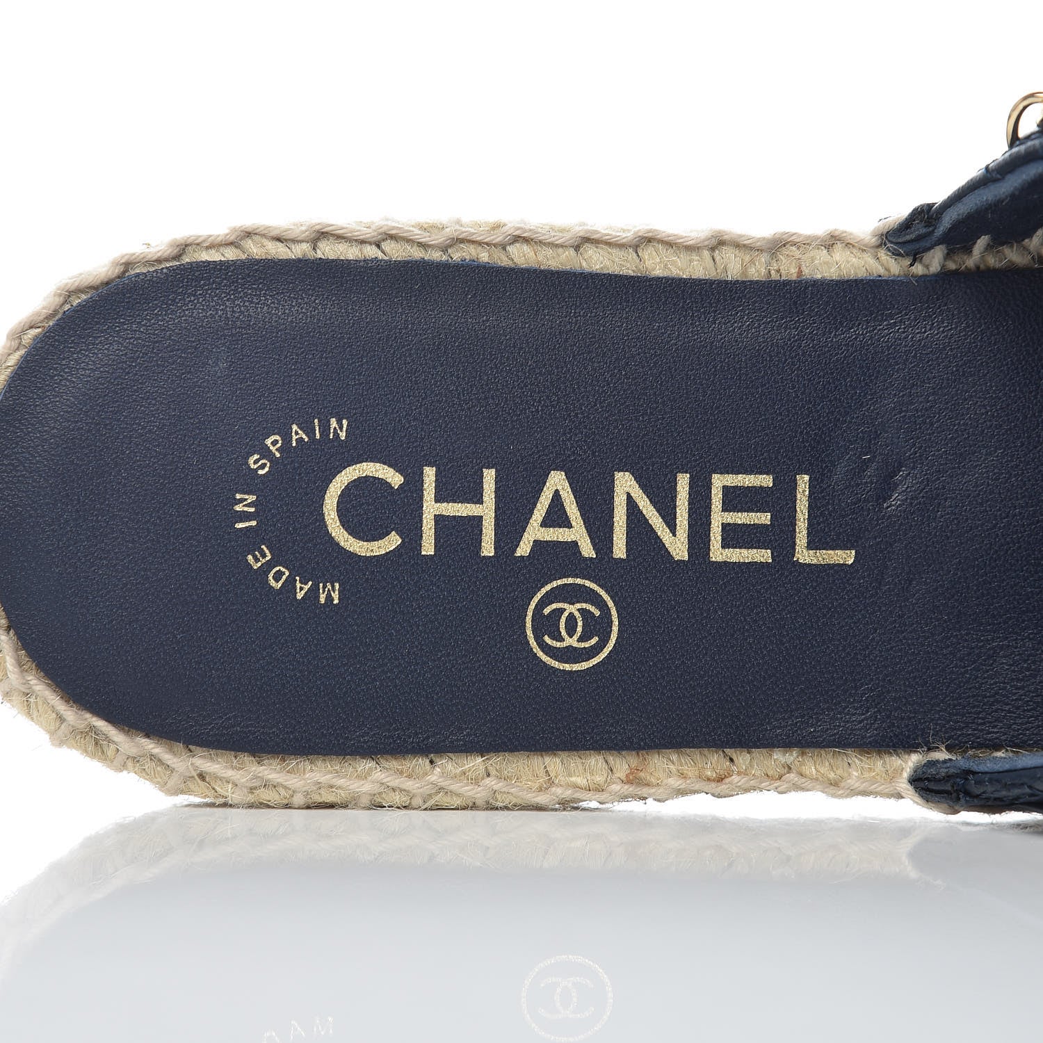 Chanel Lambskin Quilted CC Chain Espadrille Mules 38 Navy Black 5 of 14