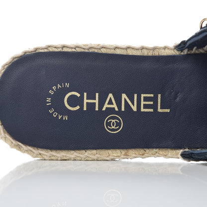 Chanel Lambskin Quilted CC Chain Espadrille Mules 38 Navy Black 5 of 14